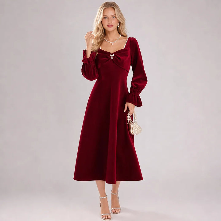 Brittany | Graceful Long Sleeve A-Line Midi Christmas Dress