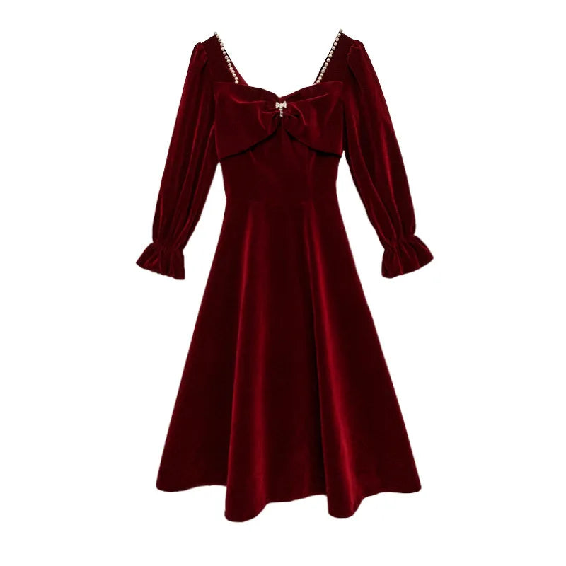 Brittany | Graceful Long Sleeve A-Line Midi Christmas Dress
