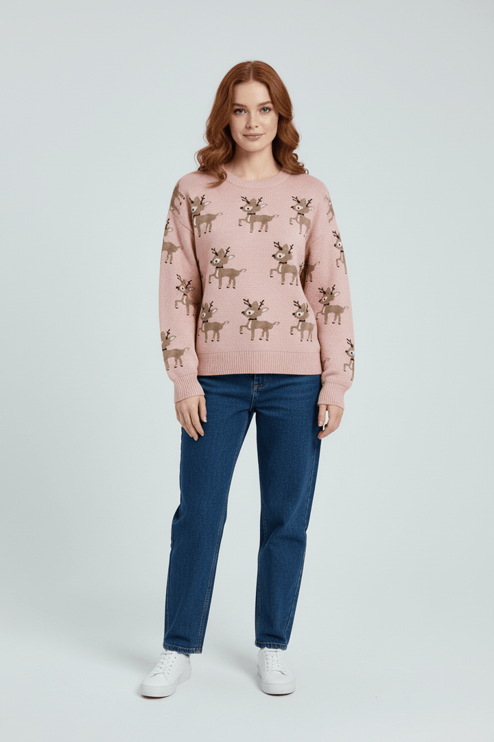 Carolyn | Oversized Reindeer Knit Christmas Sweater Women