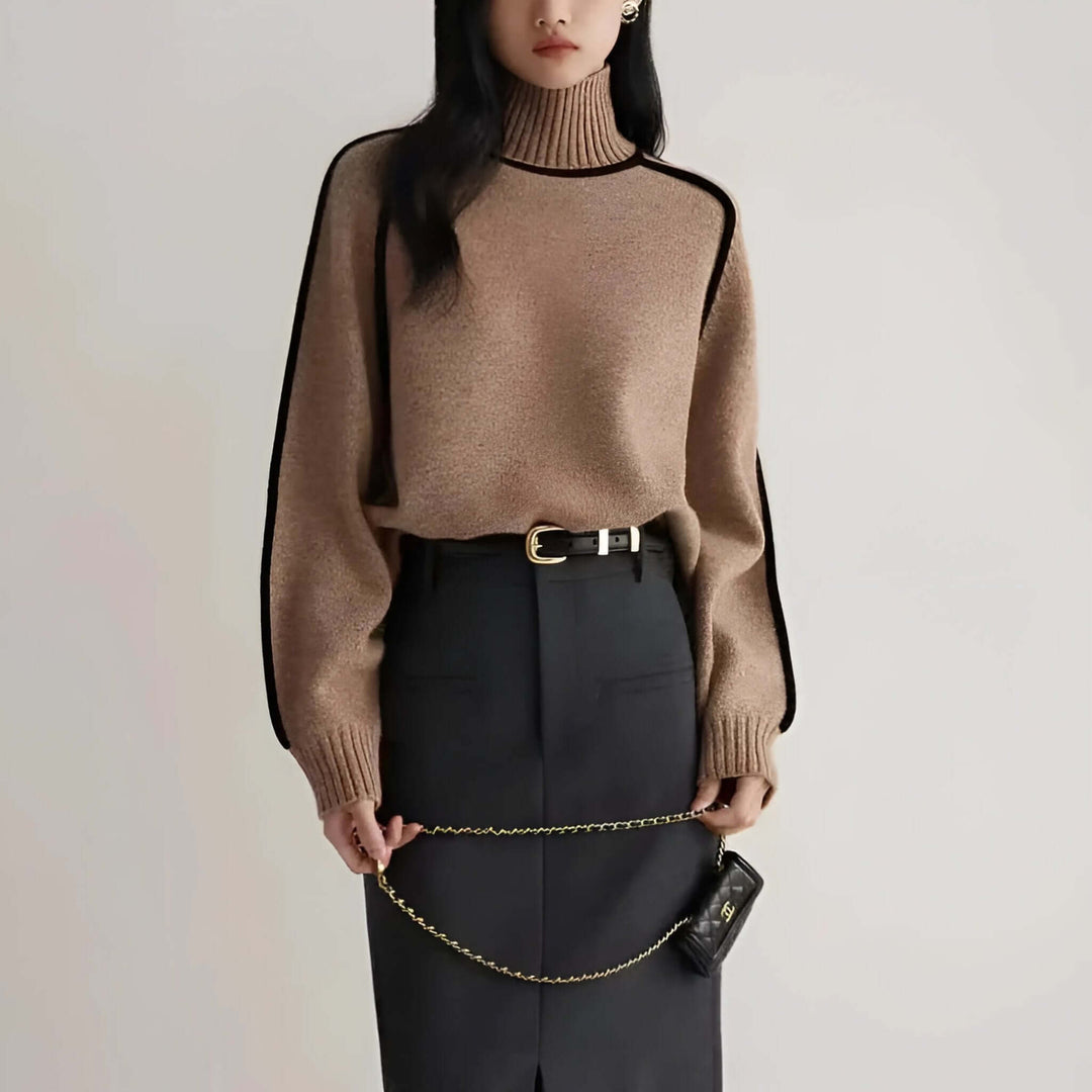 Carolyn | Sophisticated Contrast Trim Turtleneck Sweater