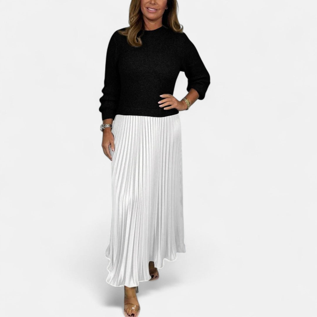 Charlotte | Effortless Long Sleeve Pleated Maxi Sweater Dress