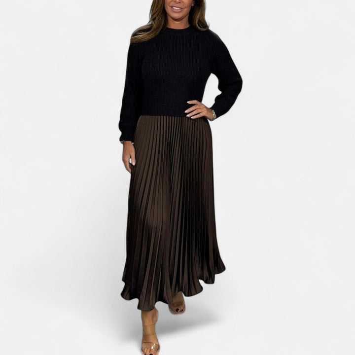 Charlotte | Effortless Long Sleeve Pleated Maxi Sweater Dress
