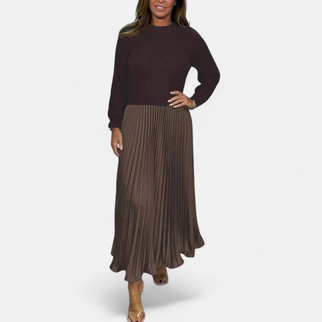 Charlotte | Effortless Long Sleeve Pleated Maxi Sweater Dress