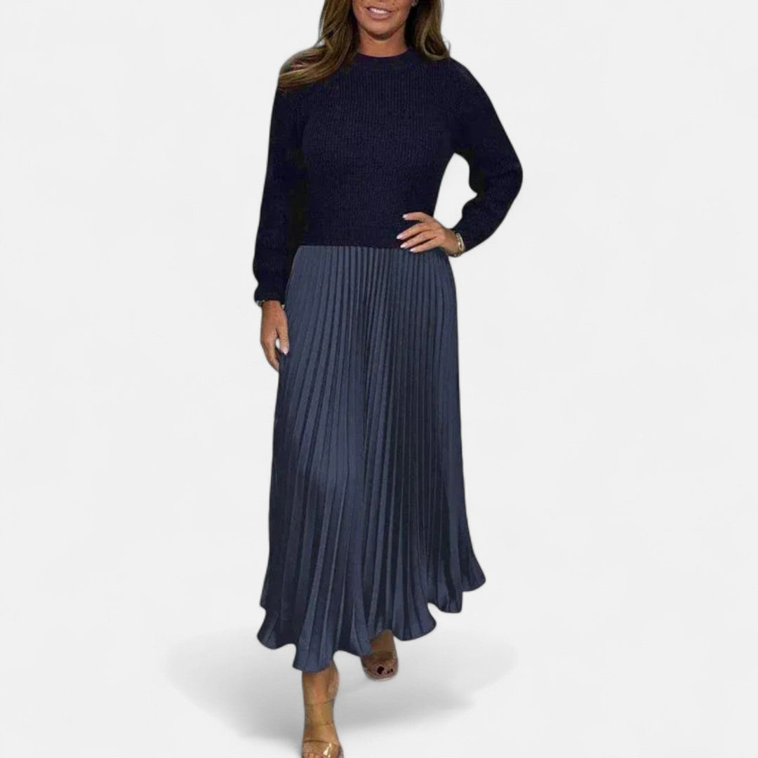 Charlotte | Effortless Long Sleeve Pleated Maxi Sweater Dress