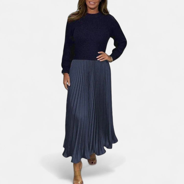 Charlotte | Effortless Long Sleeve Pleated Maxi Sweater Dress