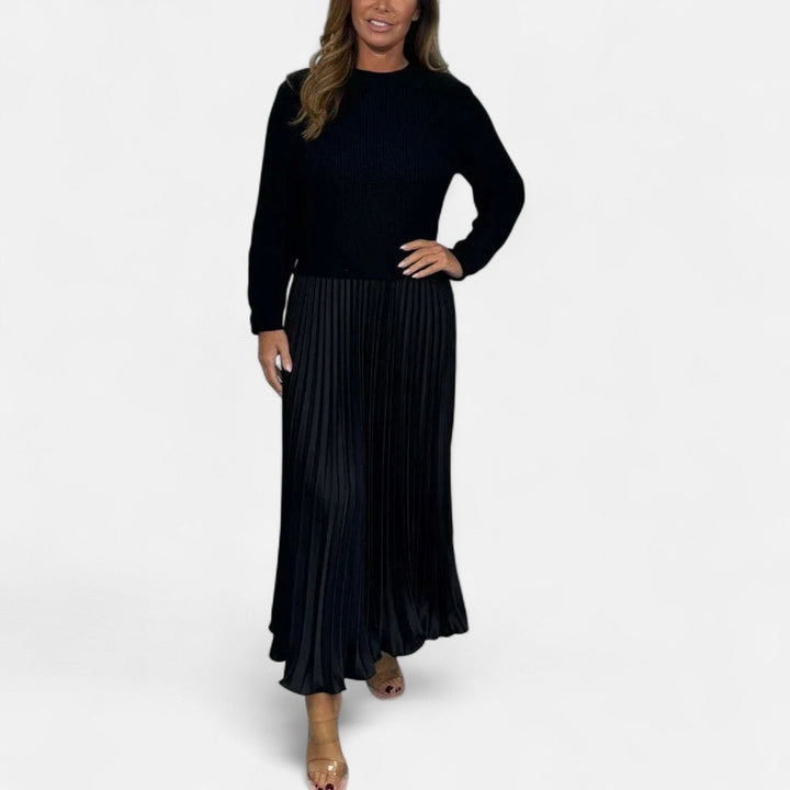 Charlotte | Effortless Long Sleeve Pleated Maxi Sweater Dress