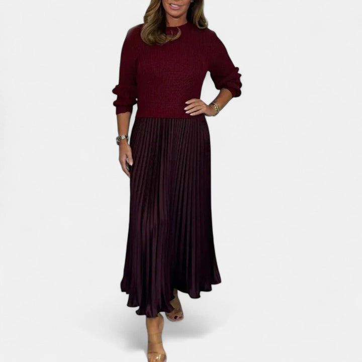 Charlotte | Effortless Long Sleeve Pleated Maxi Sweater Dress