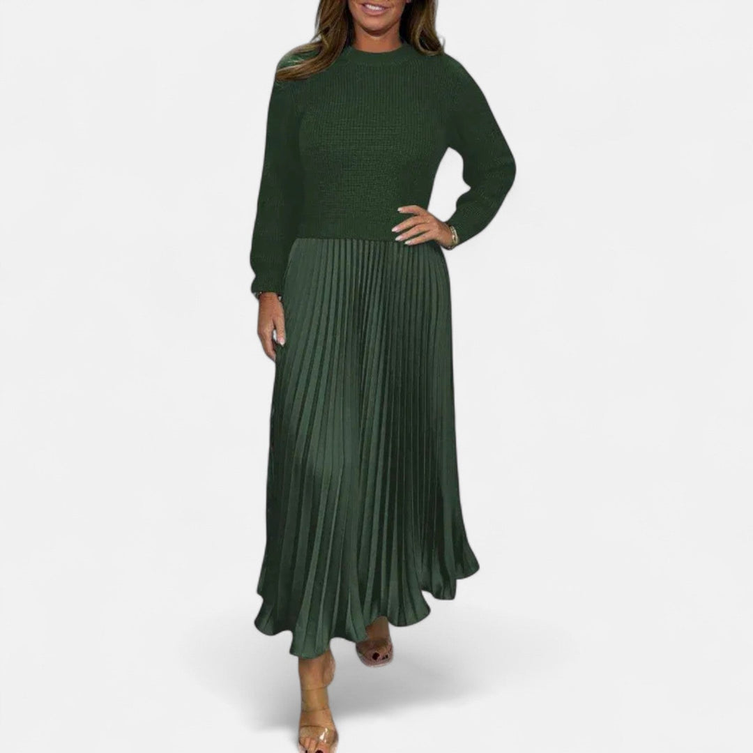 Charlotte | Effortless Long Sleeve Pleated Maxi Sweater Dress