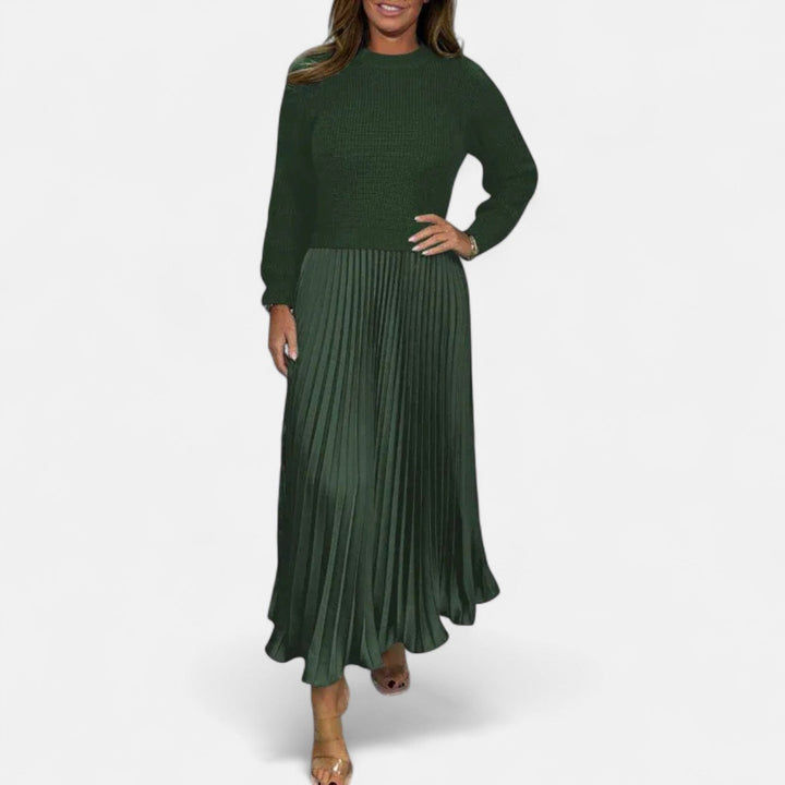 Charlotte | Effortless Long Sleeve Pleated Maxi Sweater Dress