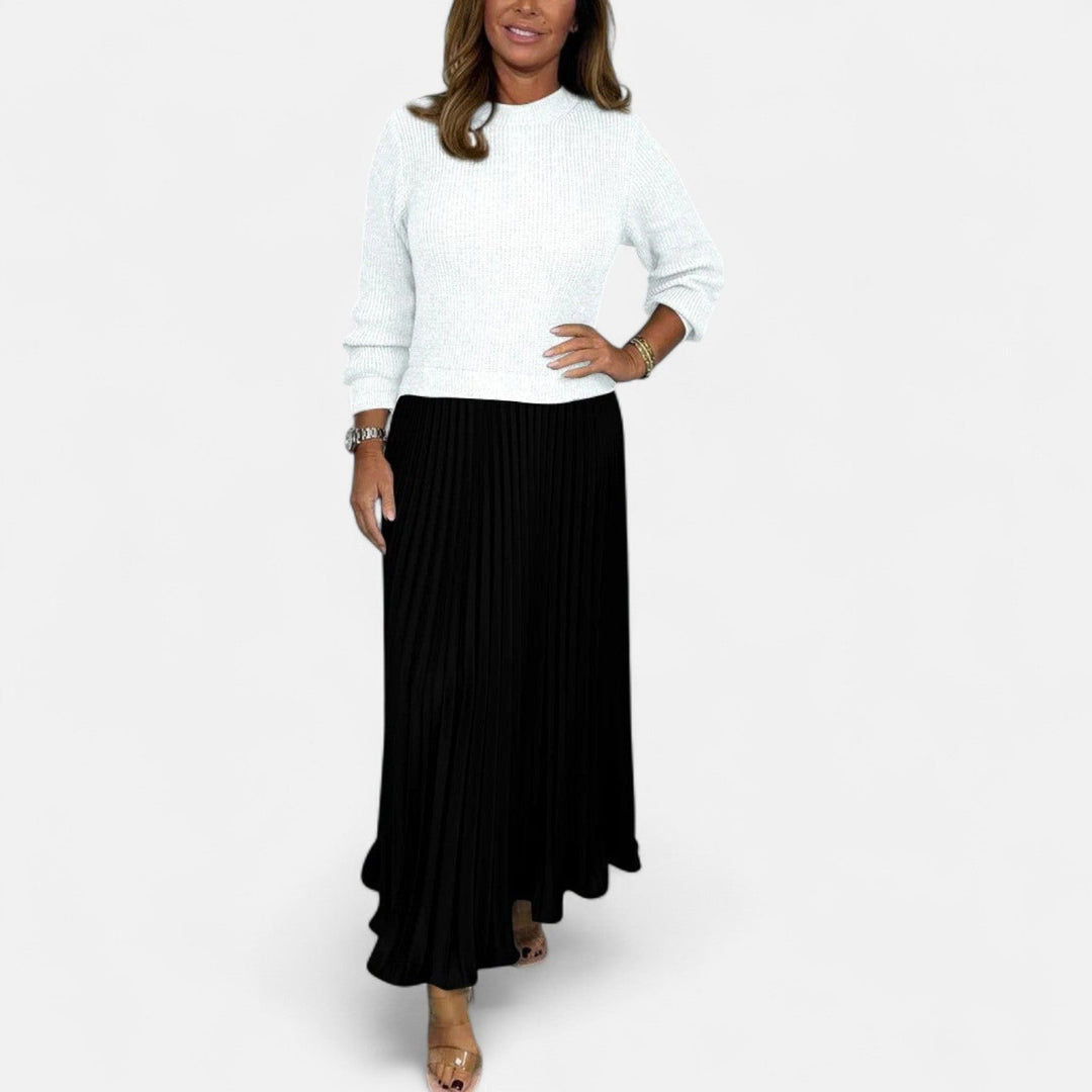 Charlotte | Effortless Long Sleeve Pleated Maxi Sweater Dress