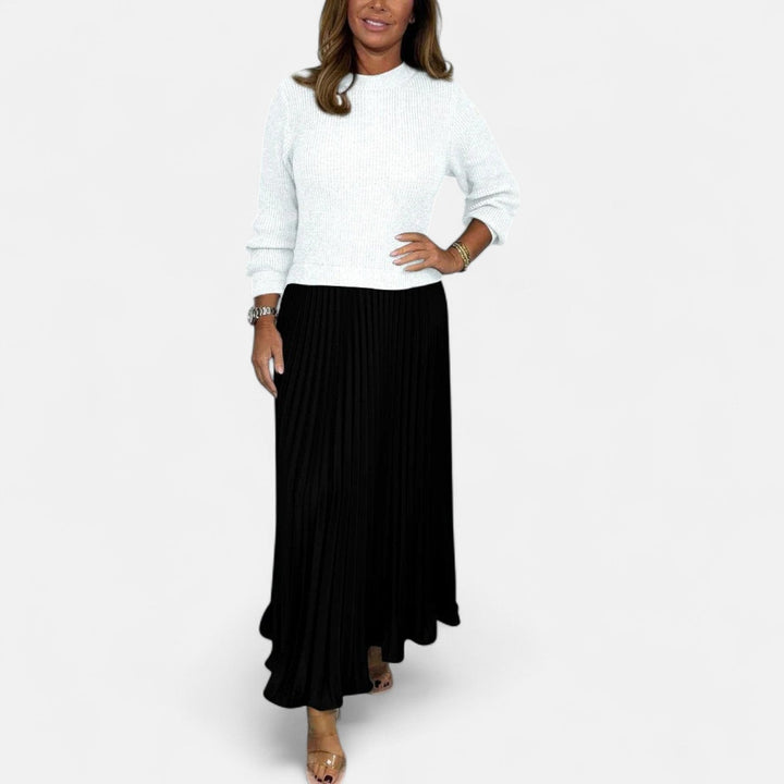 Charlotte | Effortless Long Sleeve Pleated Maxi Sweater Dress