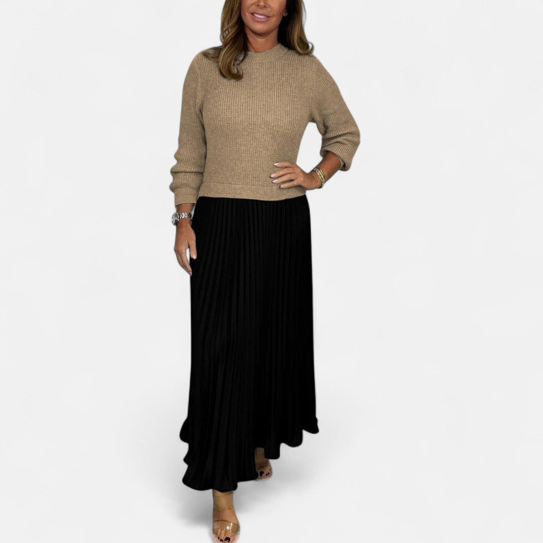 Charlotte | Effortless Long Sleeve Pleated Maxi Sweater Dress