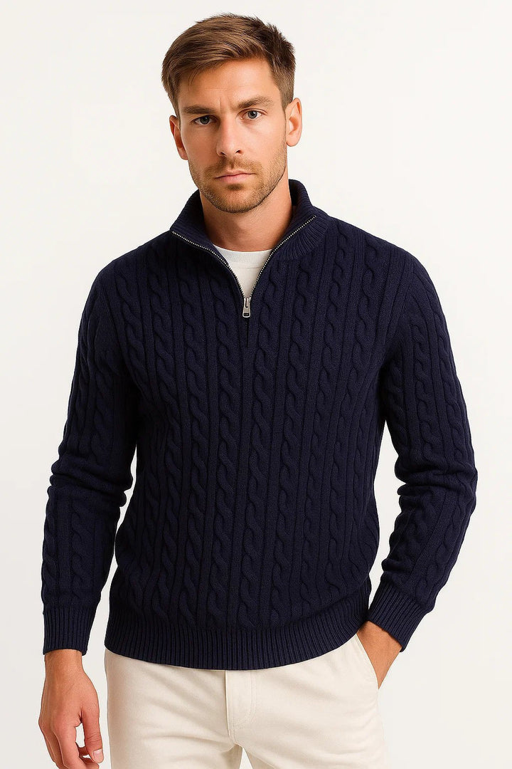 Christian | Stylish Cable-Knit Quarter-Zip Mens Knit Sweater