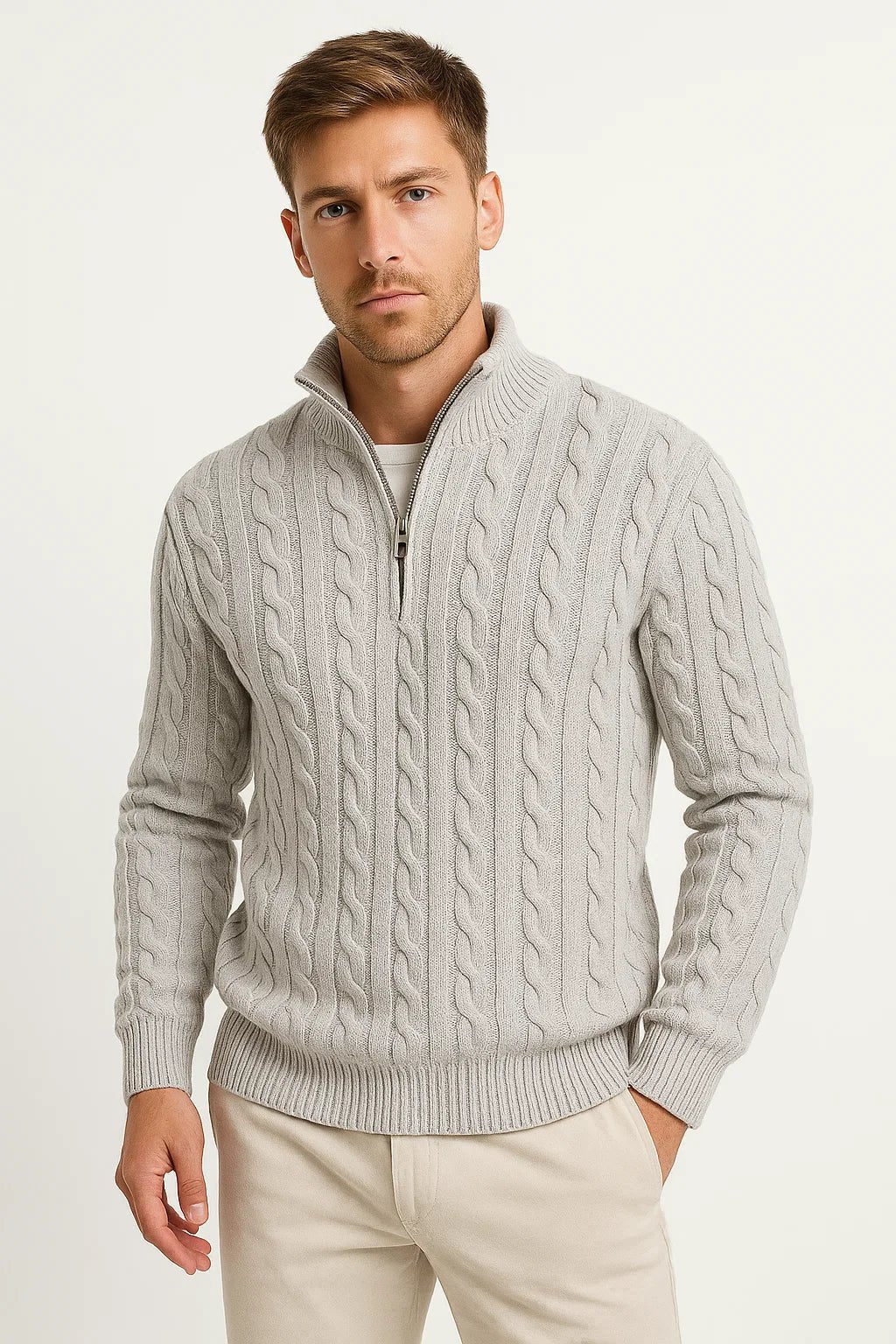 Christian | Stylish Cable-Knit Quarter-Zip Mens Knit Sweater