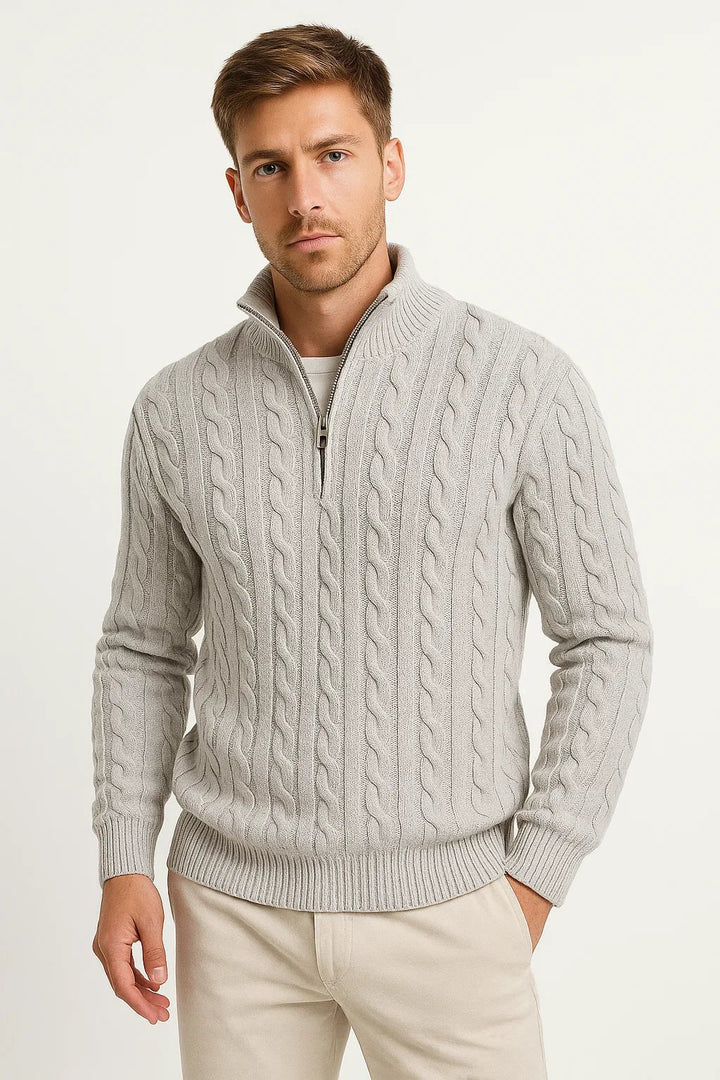 Christian | Stylish Cable-Knit Quarter-Zip Mens Knit Sweater