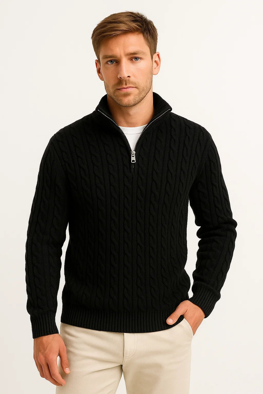 Christian | Stylish Cable-Knit Quarter-Zip Mens Knit Sweater