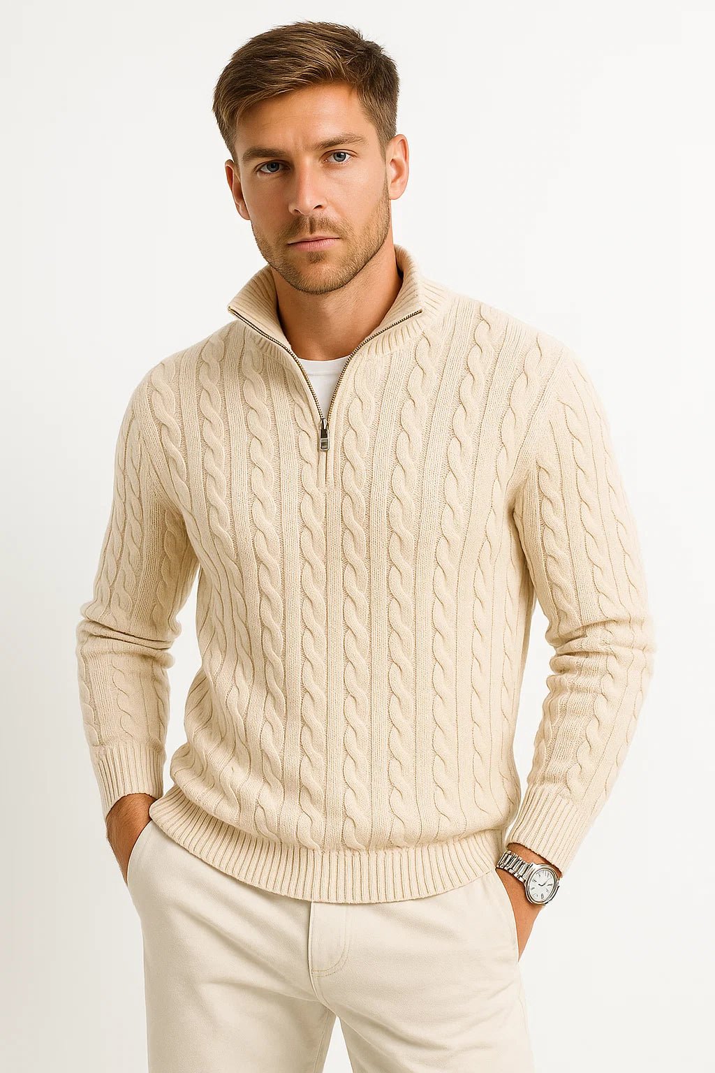 Christian | Stylish Cable-Knit Quarter-Zip Mens Knit Sweater