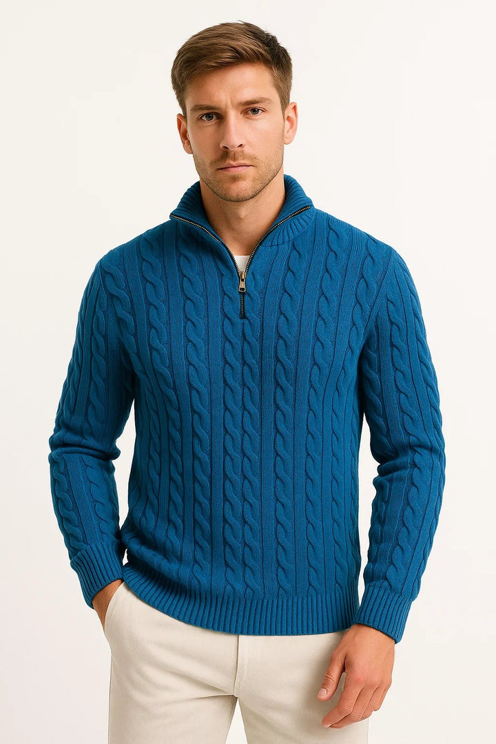 Christian | Stylish Cable-Knit Quarter-Zip Mens Knit Sweater