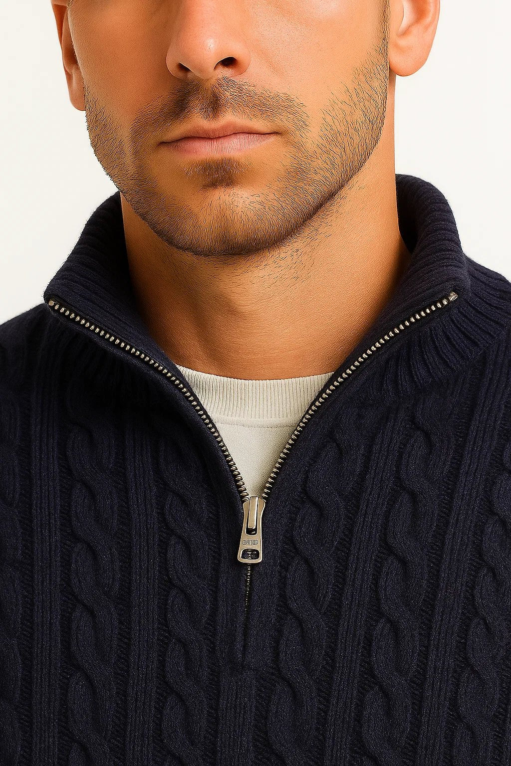 Christian | Stylish Cable-Knit Quarter-Zip Mens Knit Sweater