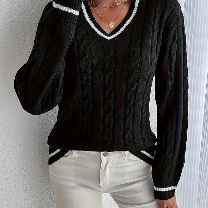 Christina | Classic Oversized V-Neck Chunky Cable Knit Sweater