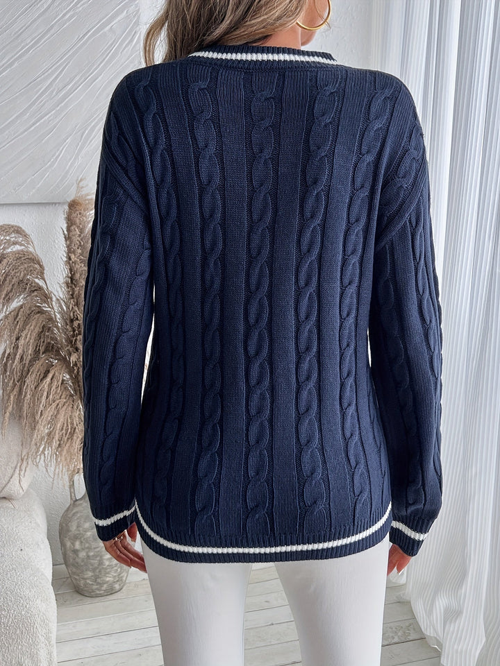 Christina | Classic Oversized V-Neck Chunky Cable Knit Sweater