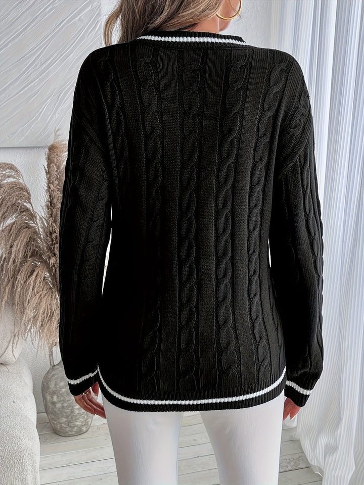 Christina | Classic Oversized V-Neck Chunky Cable Knit Sweater