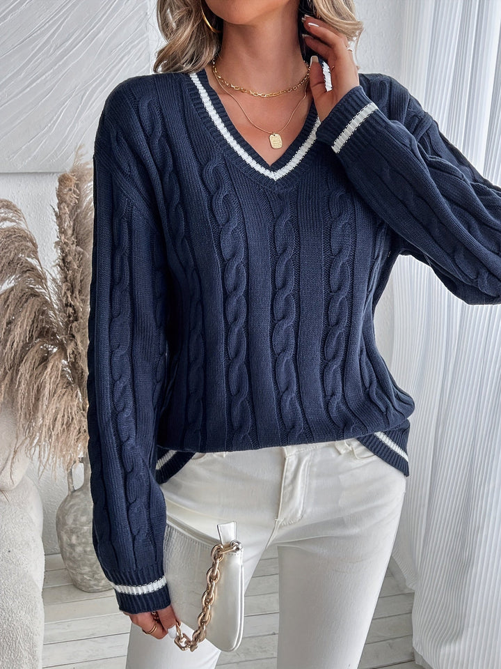 Christina | Classic Oversized V-Neck Chunky Cable Knit Sweater