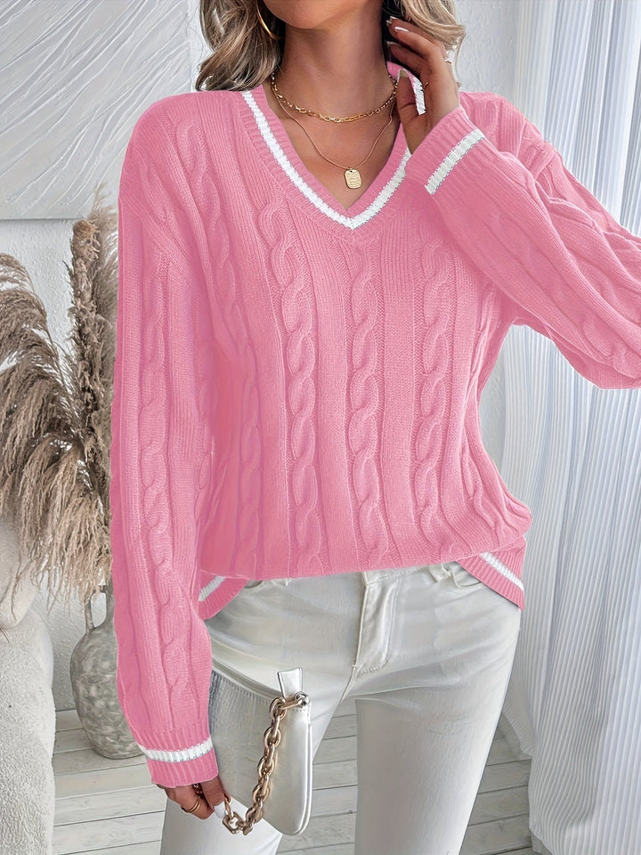 Christina | Classic Oversized V-Neck Chunky Cable Knit Sweater