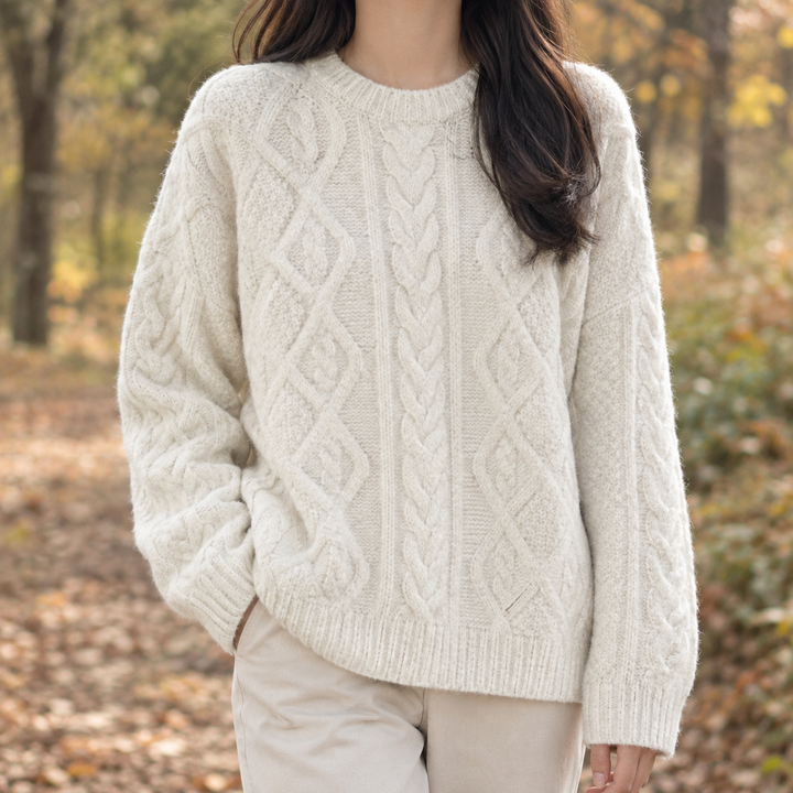 Christine | Crew Neck Chunky Cable Knit Sweater