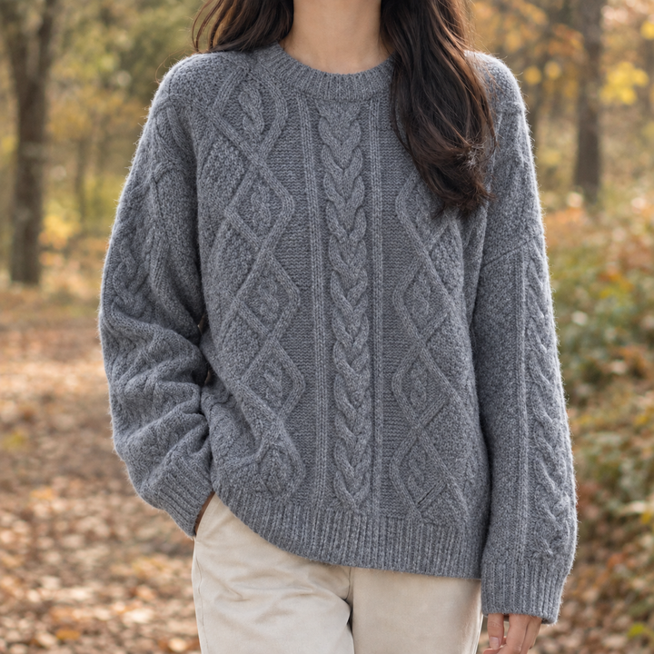 Christine | Crew Neck Chunky Cable Knit Sweater
