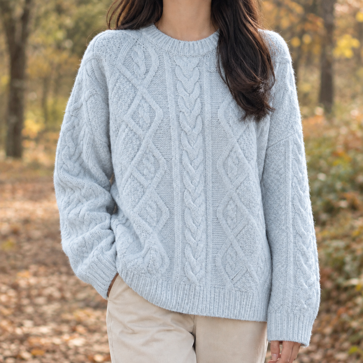 Christine | Crew Neck Chunky Cable Knit Sweater