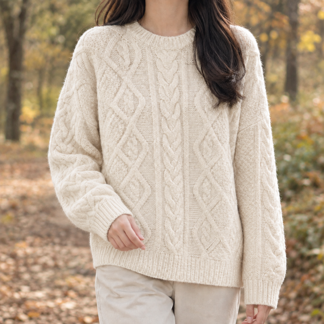 Christine | Crew Neck Chunky Cable Knit Sweater