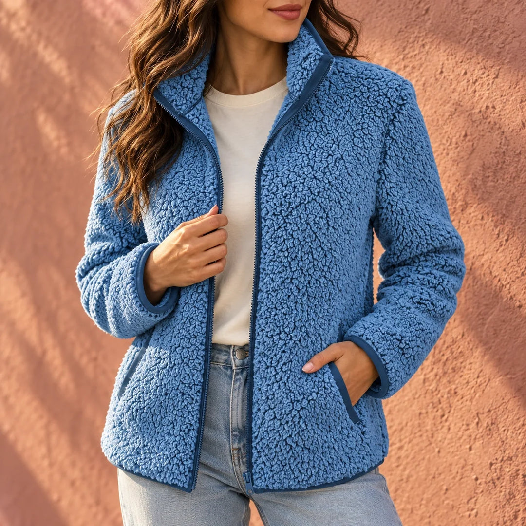 Christine | Stand Collar Zip Up Sherpa Jacket Women