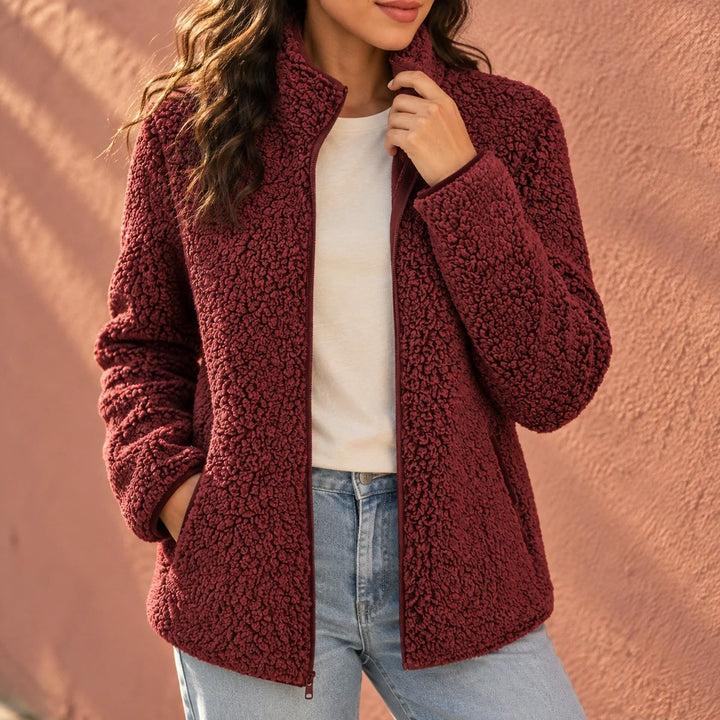 Christine | Stand Collar Zip Up Sherpa Jacket Women