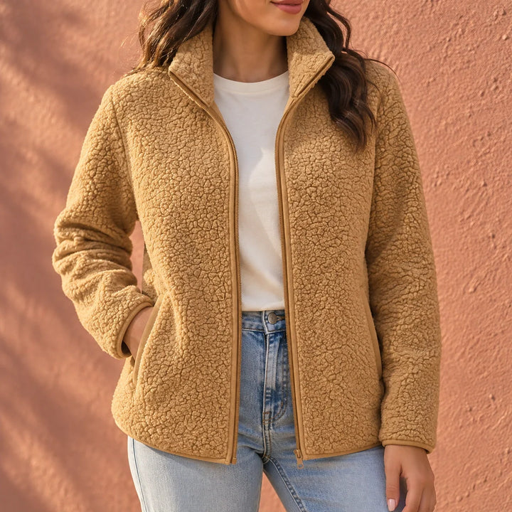 Christine | Stand Collar Zip Up Sherpa Jacket Women