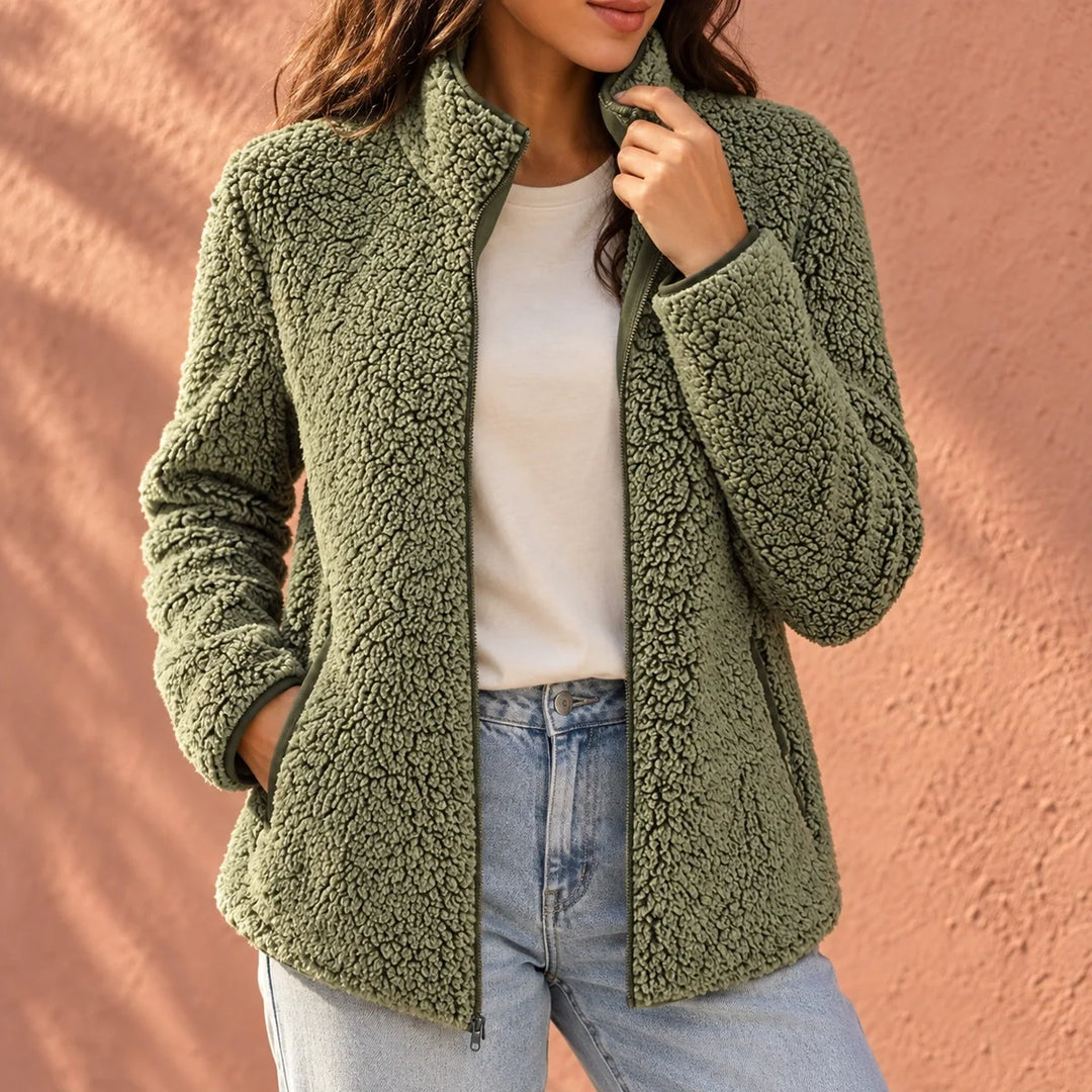 Christine | Stand Collar Zip Up Sherpa Jacket Women
