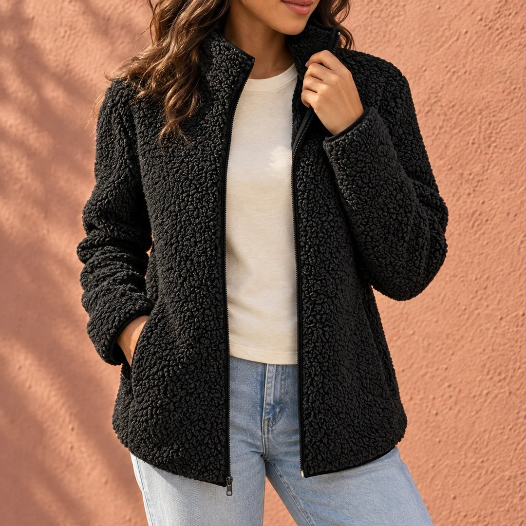 Christine | Stand Collar Zip Up Sherpa Jacket Women