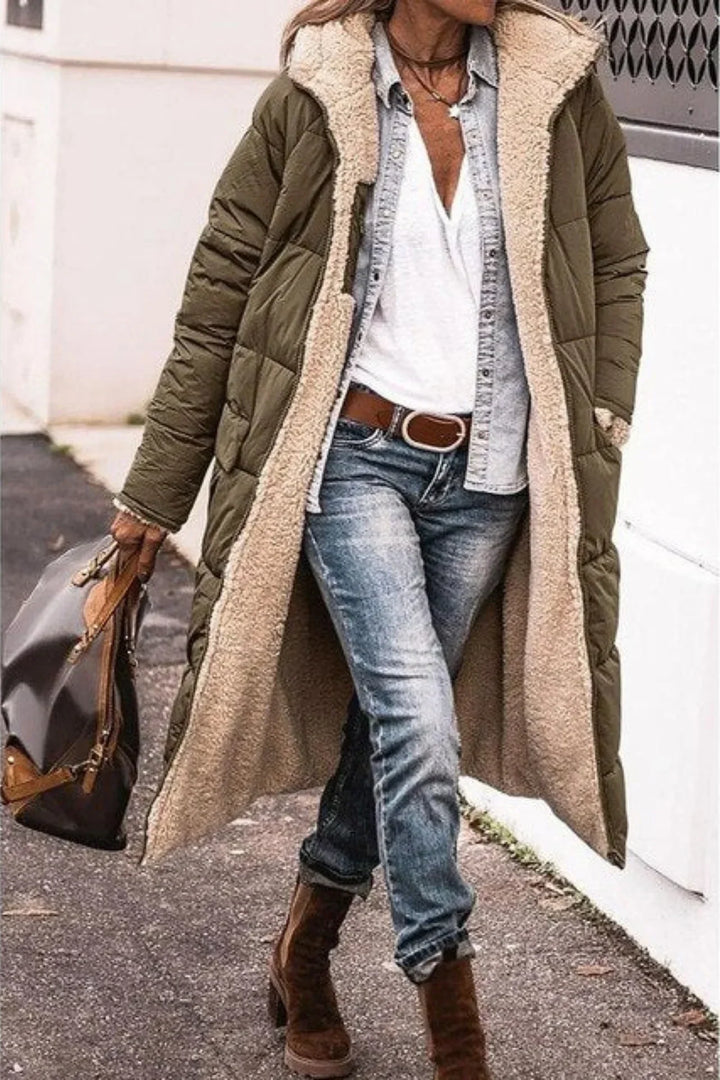Debra | Long Quilted Hooded Sherpa Jacket Women