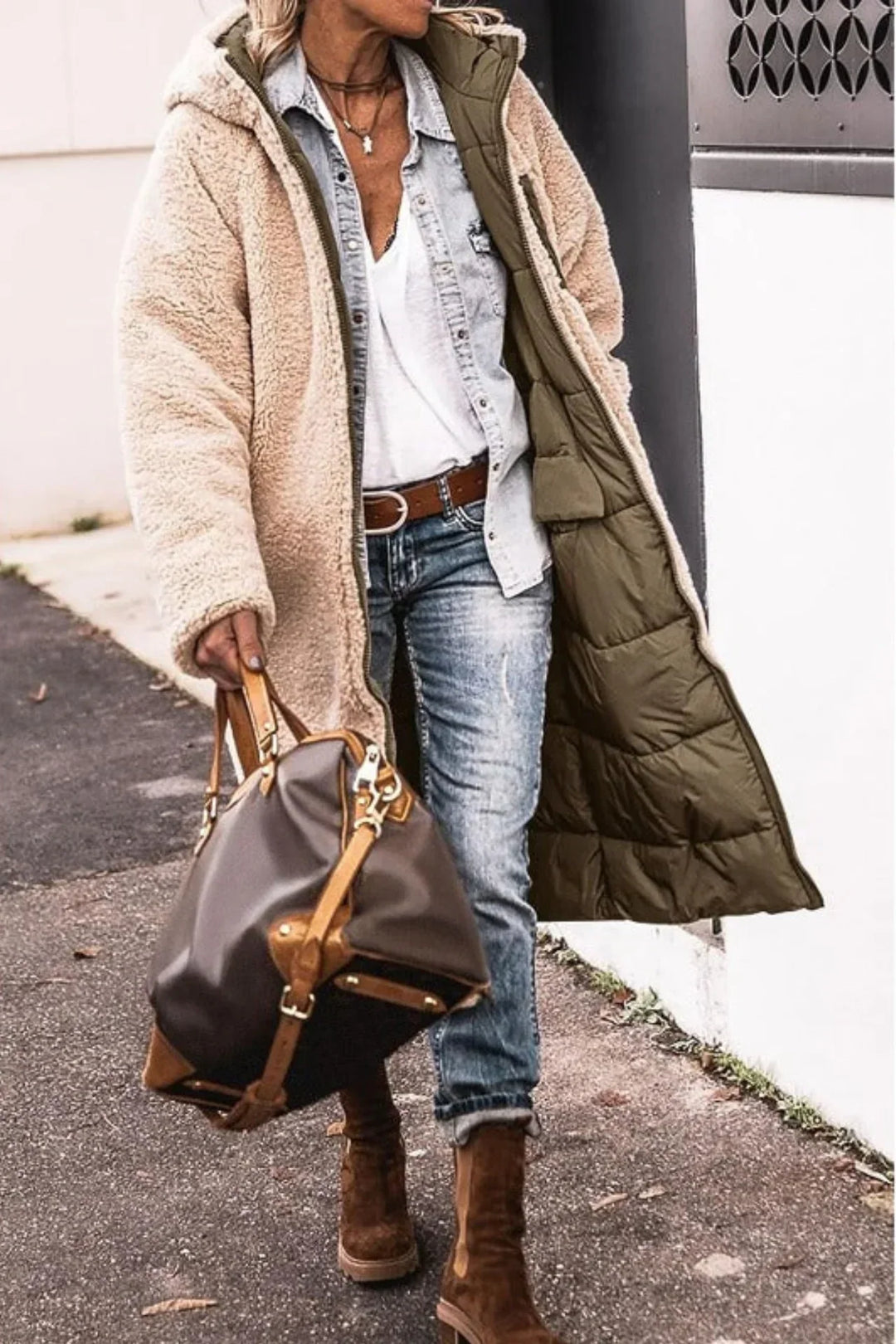 Debra | Long Quilted Hooded Sherpa Jacket Women