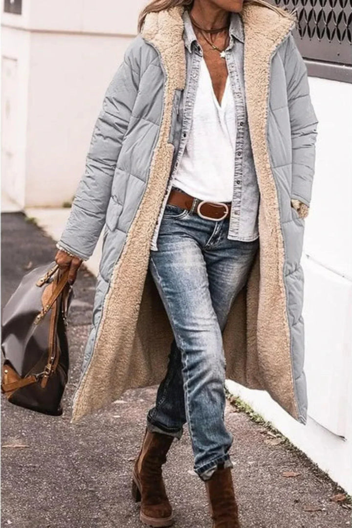 Debra | Long Quilted Hooded Sherpa Jacket Women