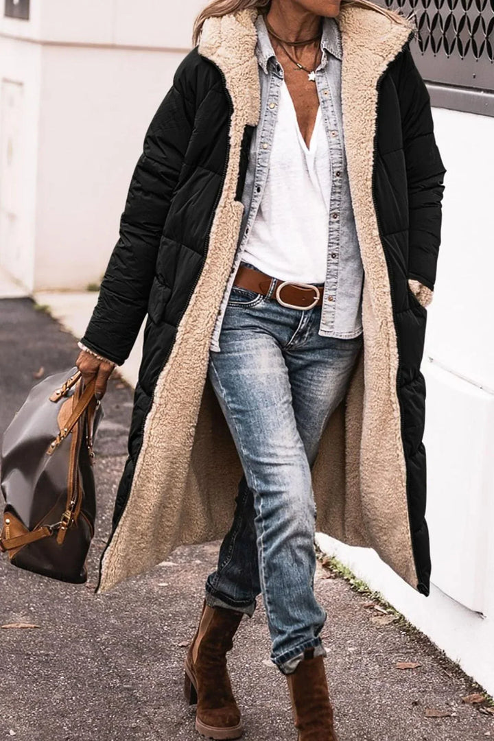 Debra | Long Quilted Hooded Sherpa Jacket Women