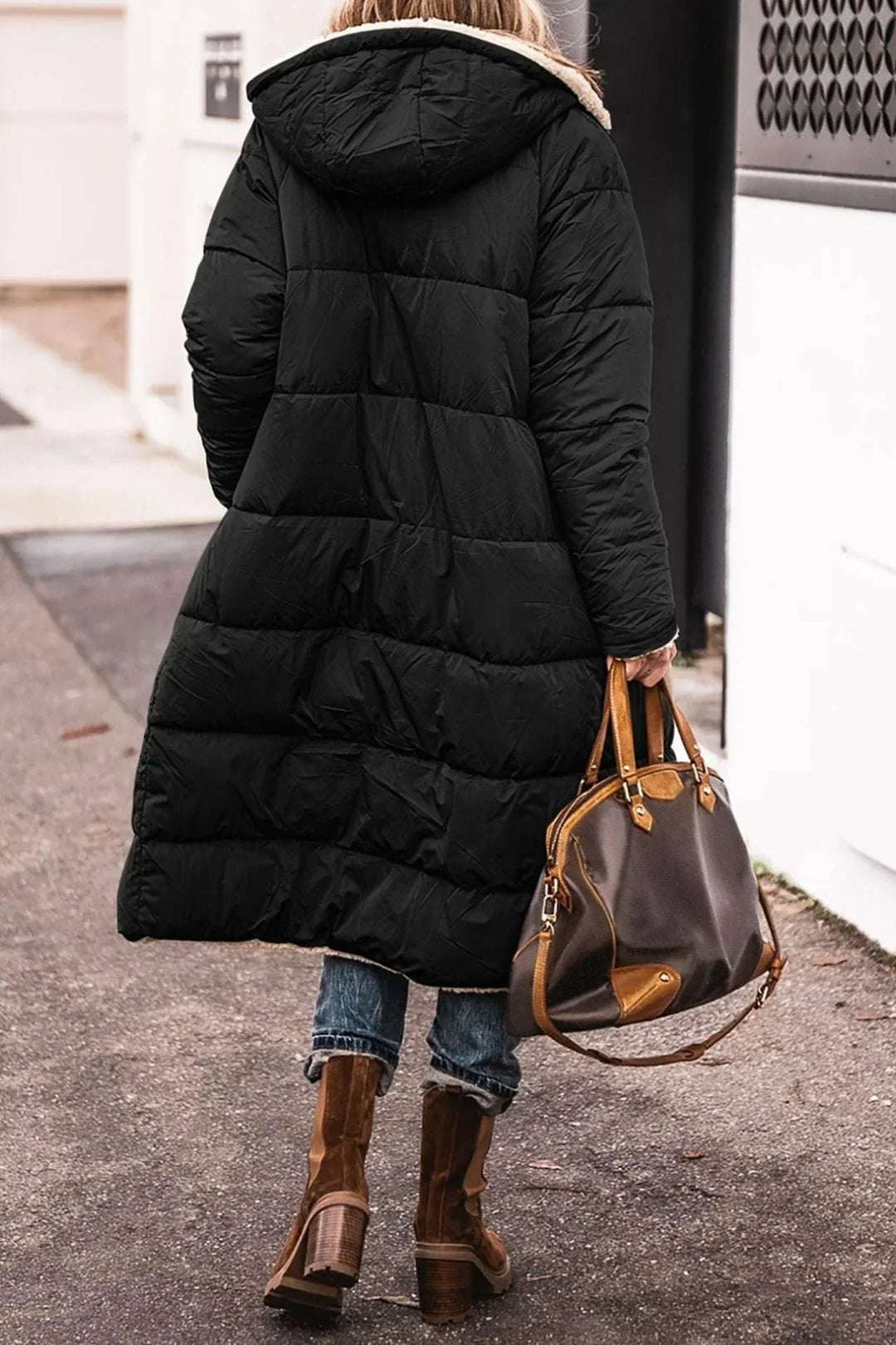 Debra | Long Quilted Hooded Sherpa Jacket Women