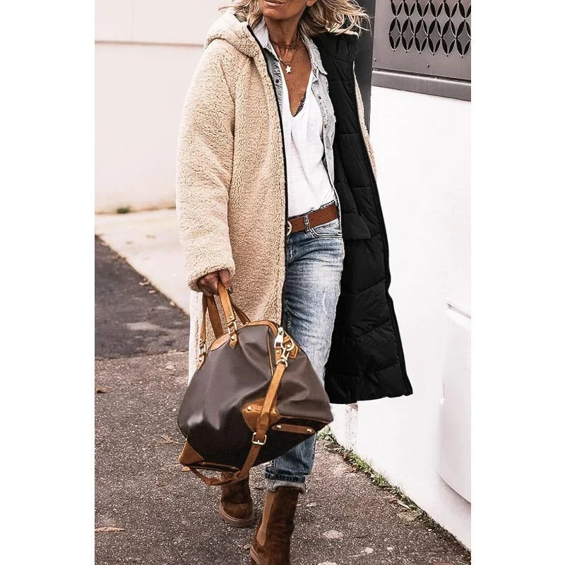 Debra | Long Quilted Hooded Sherpa Jacket Women