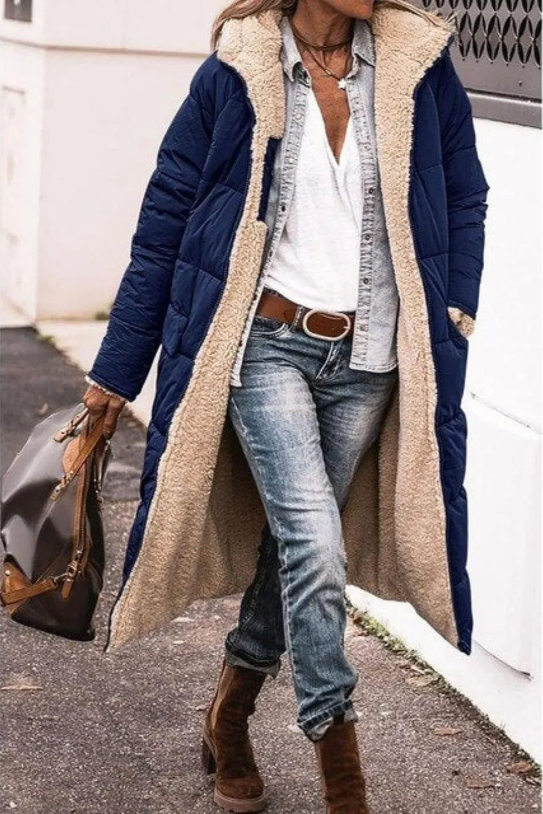 Debra | Long Quilted Hooded Sherpa Jacket Women