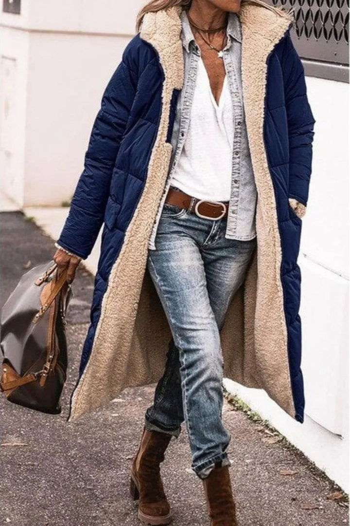 Debra | Long Quilted Hooded Sherpa Jacket Women