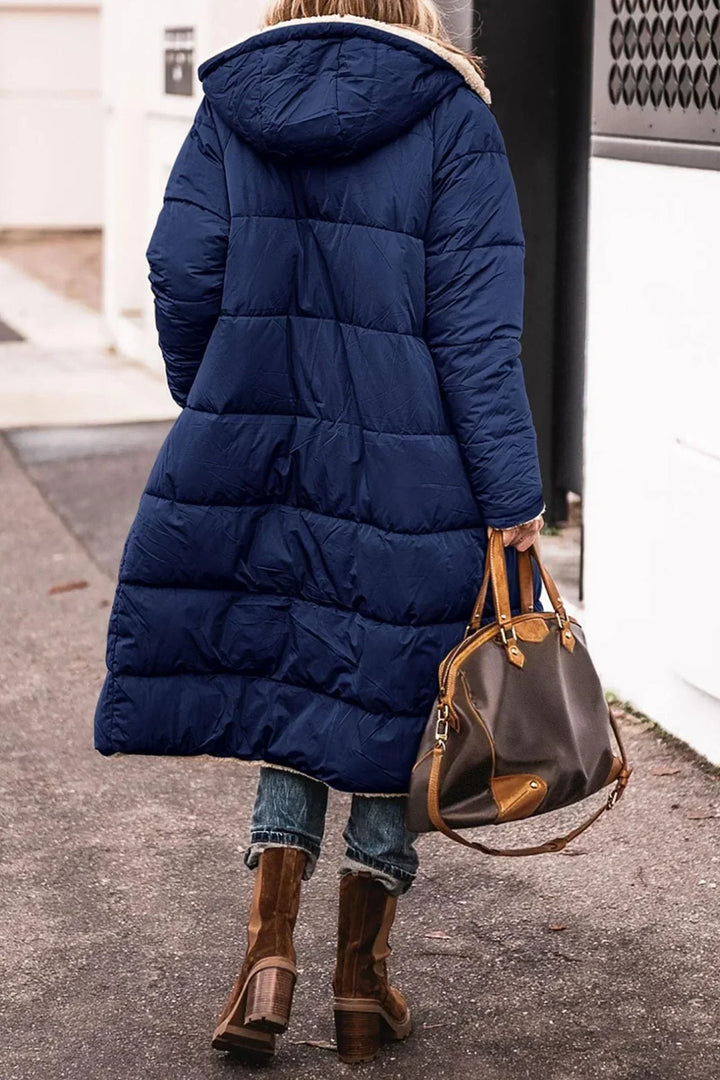 Debra | Long Quilted Hooded Sherpa Jacket Women