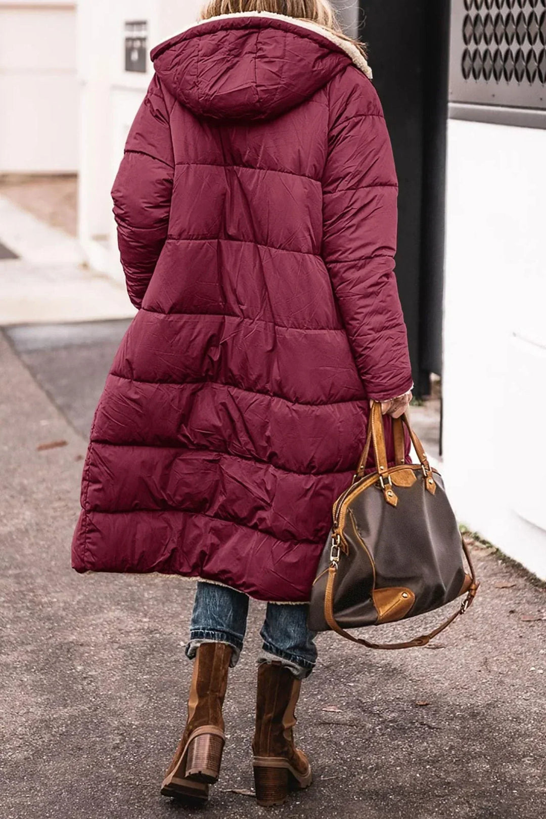 Debra | Long Quilted Hooded Sherpa Jacket Women