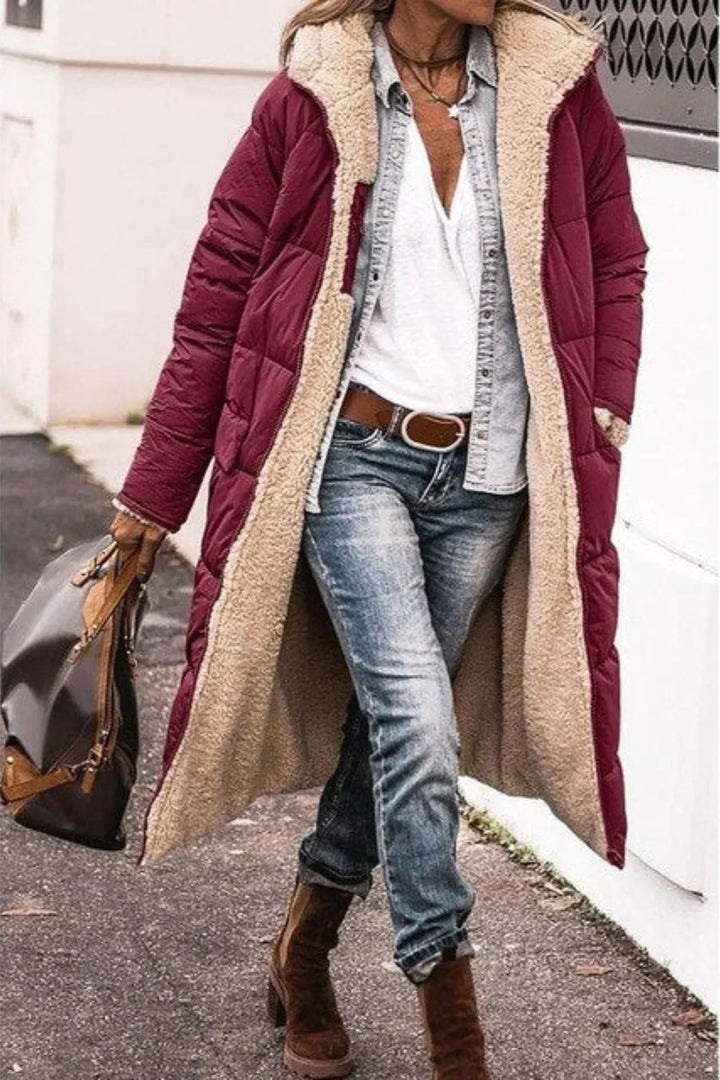 Debra | Long Quilted Hooded Sherpa Jacket Women