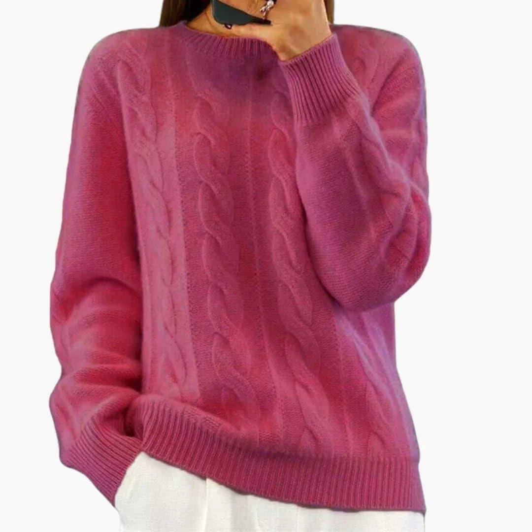 Diana | Chic Crew Neck Chunky Cable Knit Sweater