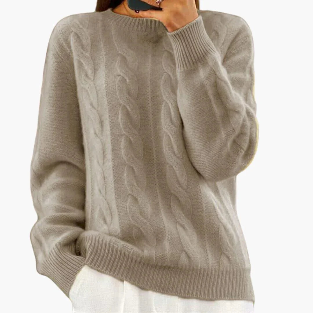Diana | Chic Crew Neck Chunky Cable Knit Sweater